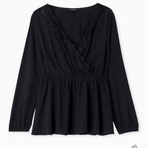 Torrid Black Lace Trim Babydoll Blouse Size Large